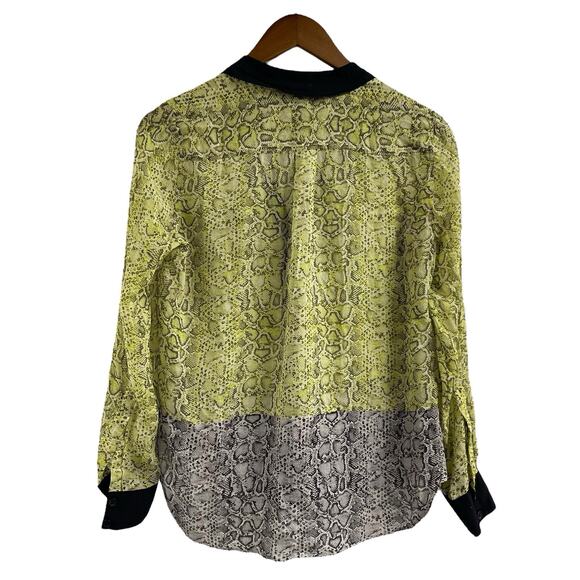 BCBG Maxazria Silk Blouse Top Print Green Black Semi Sheer Small - Picture 8 of 9